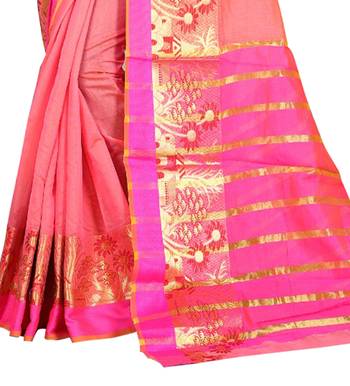 Light pink plain cotton silk blend saree with blouse 3