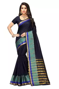 Black plain cotton silk saree with blouse