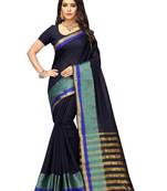 Black plain cotton silk saree with blouse