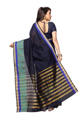 Black plain cotton silk blend saree with blouse 3