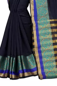 Black plain cotton silk blend saree with blouse