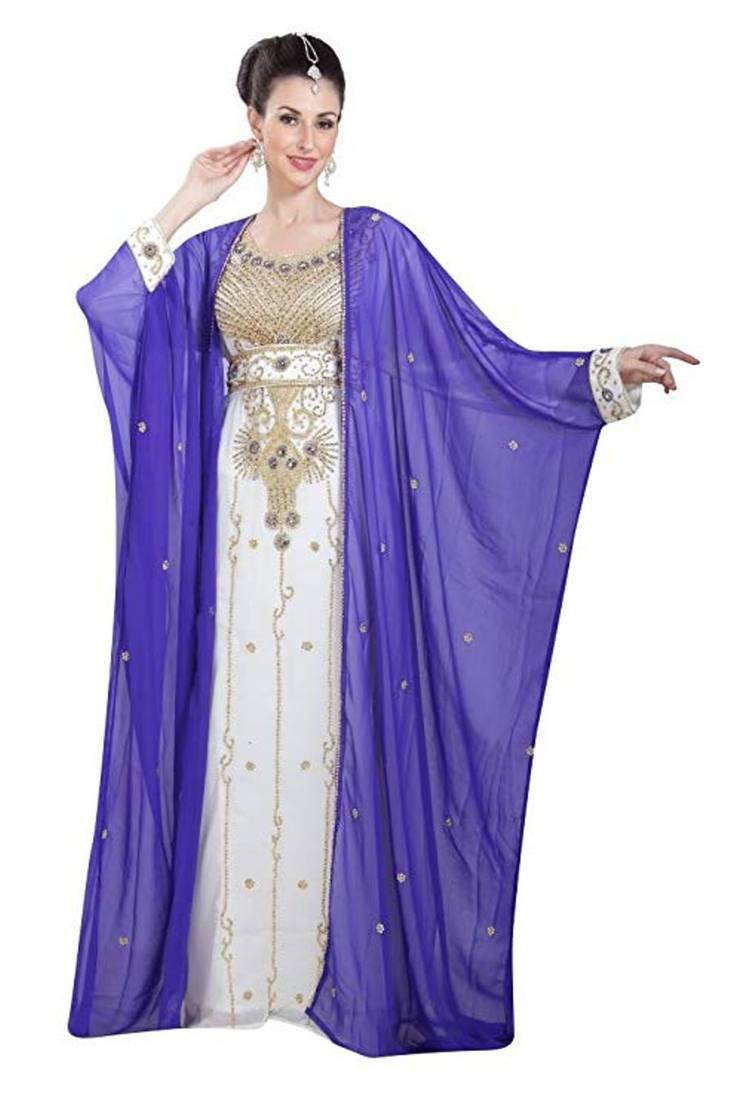 Blue Georgette Embroidered Zari Work Islamic Kaftans