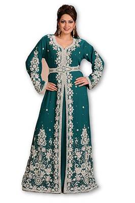 Green Georgette Embroidered Zari Work Islamic Kaftans 1