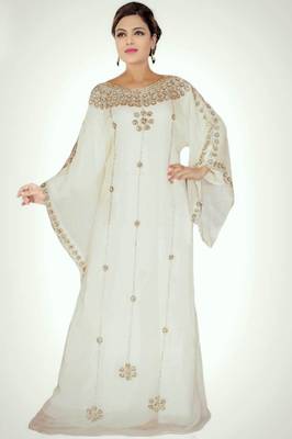 Cream Georgette Embroidered Zari Work Islamic Kaftans 1