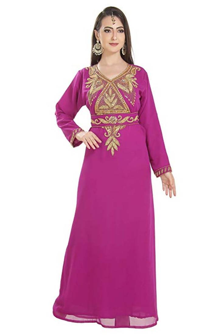 Pink Georgette Embroidered Zari Work Islamic Kaftans