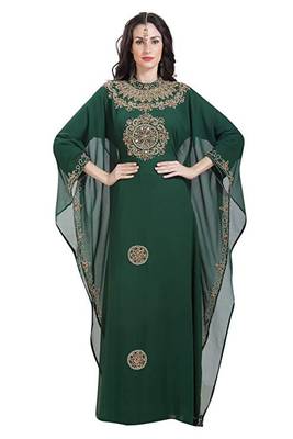 Green Georgette Embroidered Zari Work Islamic Kaftans 1
