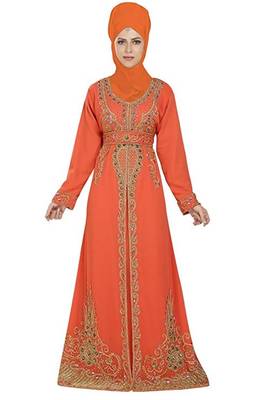 Orange Georgette Embroidered Zari Work Islamic Kaftans 1
