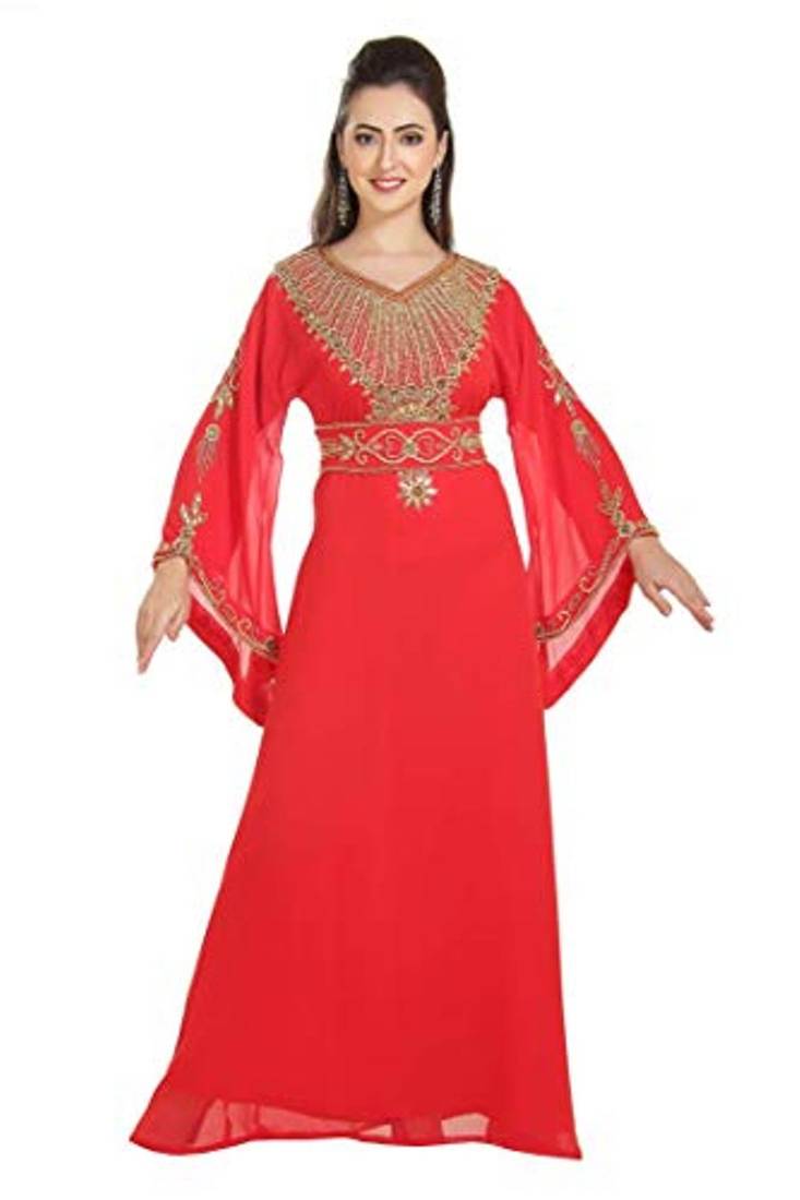 Red Georgette Embroidered Zari Work Islamic Kaftans