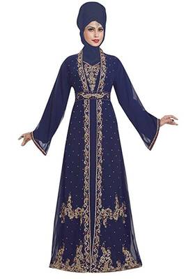 Navy Blue Georgette Embroidered Zari Work Islamic Kaftans 1