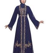Navy Blue Georgette Embroidered Zari Work Islamic Kaftans