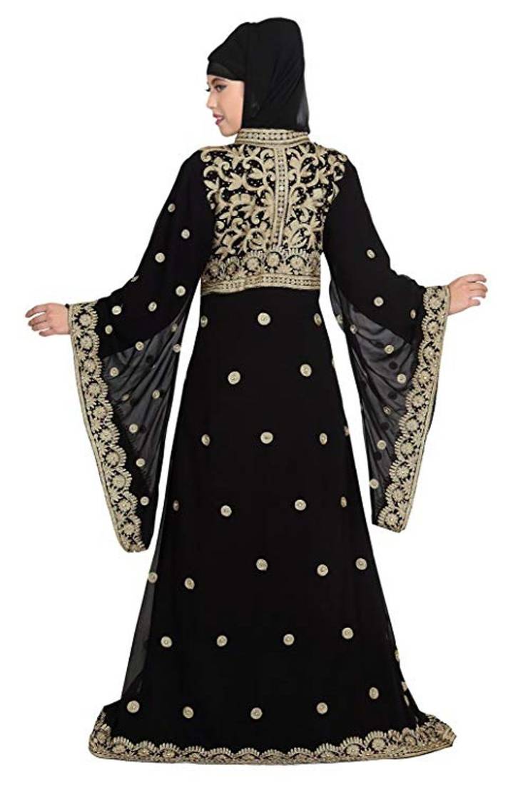 Black Georgette Embroidered Zari Work Islamic Kaftans