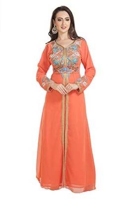 Orange Georgette Embroidered Zari Work Islamic Kaftans 1