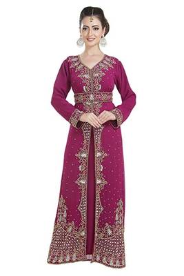 Magenta Georgette Embroidered Zari Work Islamic Kaftans 1
