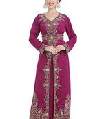 Magenta Georgette Embroidered Zari Work Islamic Kaftans