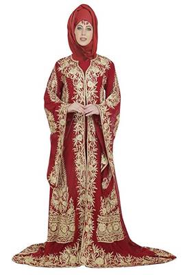 Maroon Georgette Embroidered Zari Work Islamic Kaftans 1