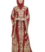 Maroon Georgette Embroidered Zari Work Islamic Kaftans