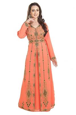 Orange Georgette Embroidered Zari Work Islamic Kaftans 1