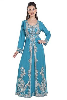 Turquoise Georgette Embroidered Zari Work Islamic Kaftans 1