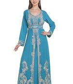 Turquoise Georgette Embroidered Zari Work Islamic Kaftans