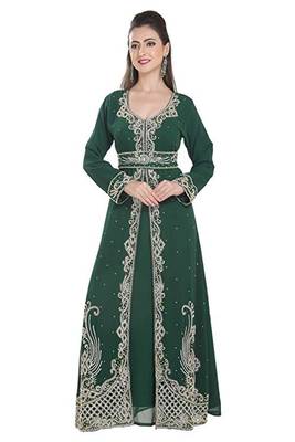 Green Georgette Embroidered Zari Work Islamic Kaftans 1