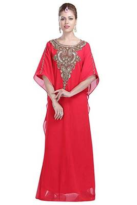 Pink Georgette Embroidered Zari Work Islamic Kaftans 1