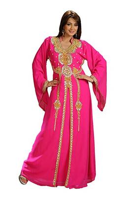 Pink Georgette Embroidered Zari Work Islamic Kaftans 1