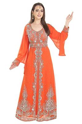 Orange Georgette Embroidered Zari Work Islamic Kaftans 1