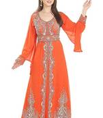 Orange Georgette Embroidered Zari Work Islamic Kaftans