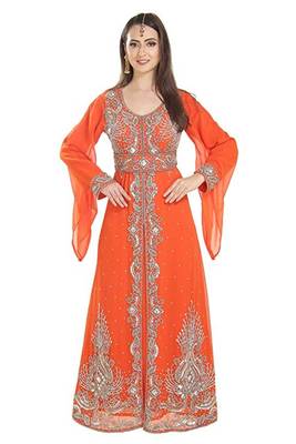 Orange Georgette Embroidered Zari Work Islamic Kaftans 1