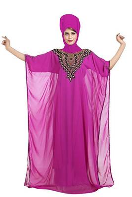 Pink Georgette Embroidered Zari Work Islamic Kaftans 1