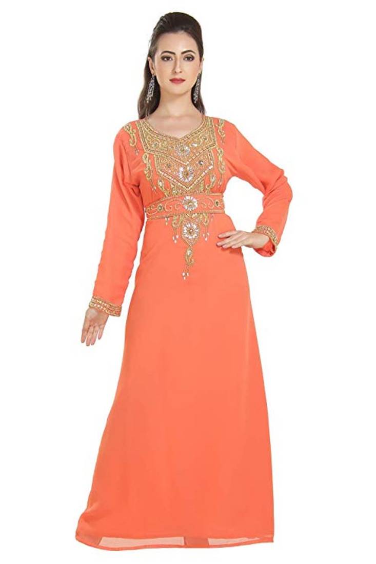 Orange Georgette Embroidered Zari Work Islamic Kaftans