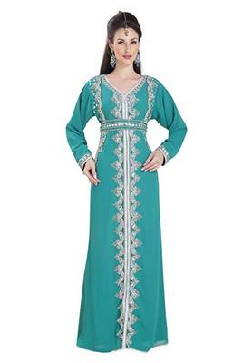 Turquoise Georgette Embroidered Zari Work Islamic Kaftans 1