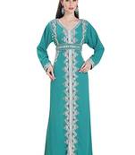 Turquoise Georgette Embroidered Zari Work Islamic Kaftans