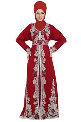 Red Georgette Embroidered Zari Work Islamic Kaftans 1