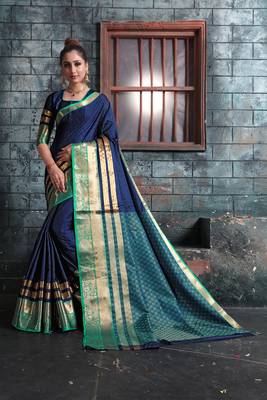 Navy blue woven art silk saree with blouse 1