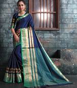 Navy blue woven art silk saree with blouse