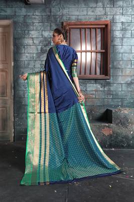Navy blue woven art silk saree with blouse 2