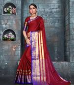 Red woven art silk saree with blouse