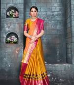 Yellow woven art silk saree with blouse