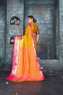 Yellow woven art silk saree with blouse 2