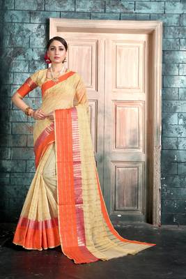 Beige woven manipuri art silk saree with blouse 1