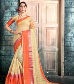 Beige woven manipuri art silk saree with blouse