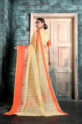 Beige woven manipuri art silk saree with blouse 2