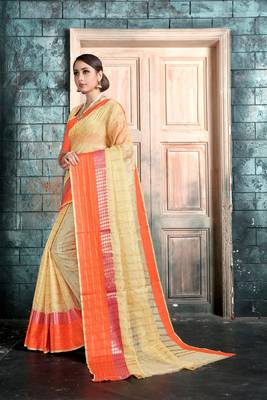 Beige woven manipuri art silk saree with blouse 4