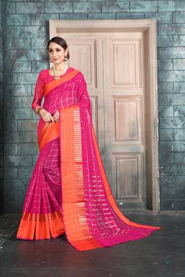 Pink woven manipuri art silk saree with blouse 1