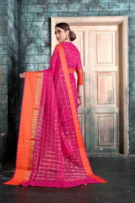 Pink woven manipuri art silk saree with blouse 2