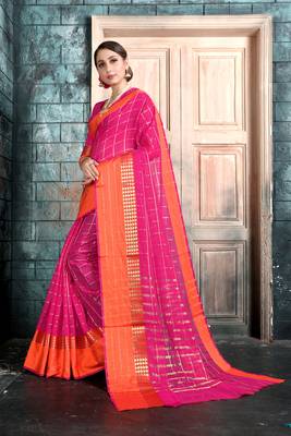 Pink woven manipuri art silk saree with blouse 3