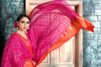 Pink woven manipuri art silk saree with blouse 4