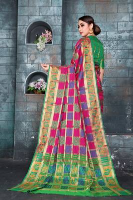 Pink woven banarasi cotton saree with blouse 2