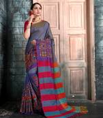 Blue embroidered georgette saree with blouse